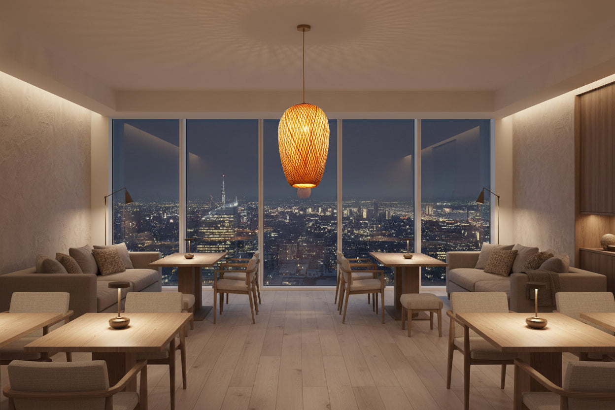 Bamboo Oblong Suspension Pendant 1 Light Asia Hanging Ceiling Light in Beige