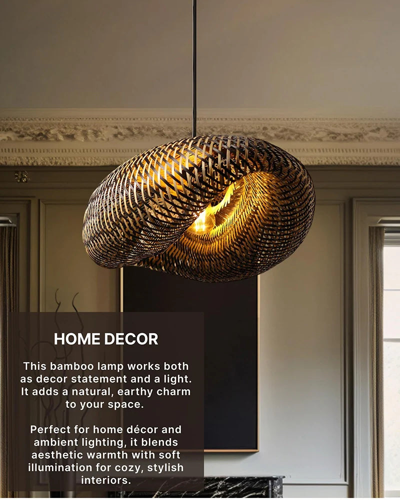 Natural Bamboo Hanging Light for Study Room and Living Room