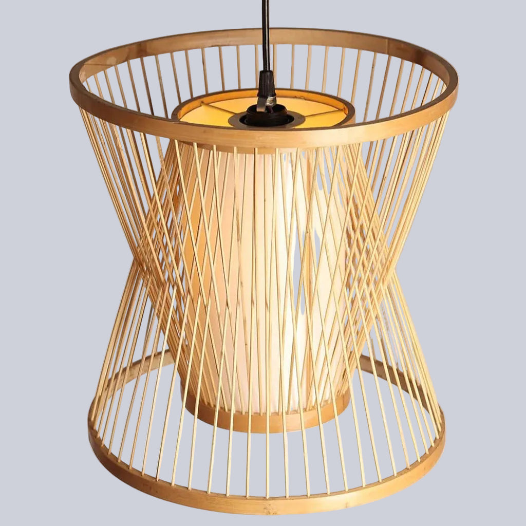 Cone Suspension Pendant Contemporary Bamboo 1 Bulb Wood Hanging Light