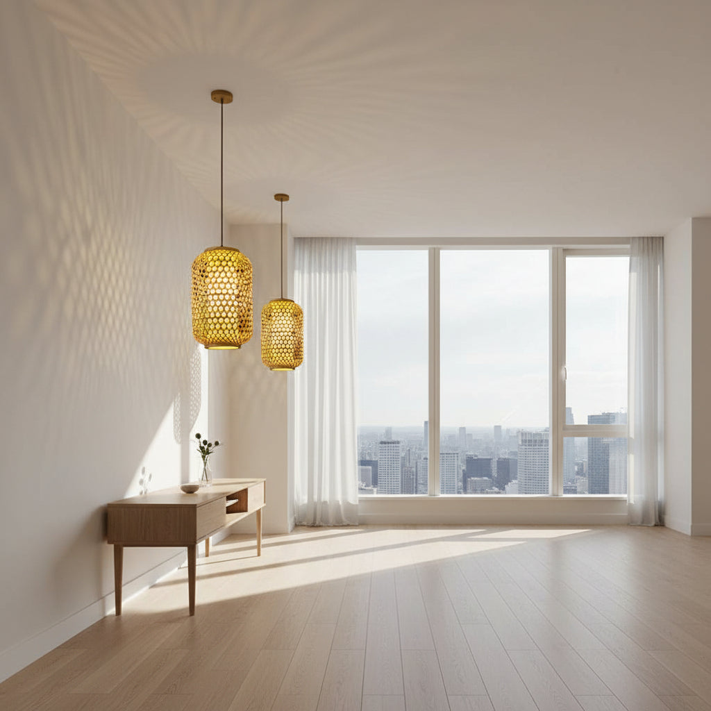 LQZCXMF Hot Pot Restaurant Hanging Light 1 Light Bamboo