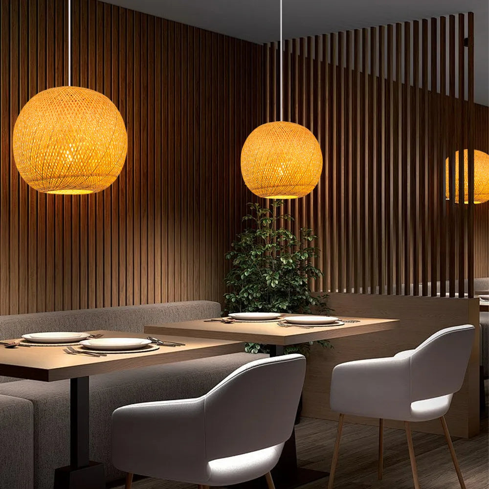 Rattan Pendant Lights Hand-Woven Boho Basket Lampshade