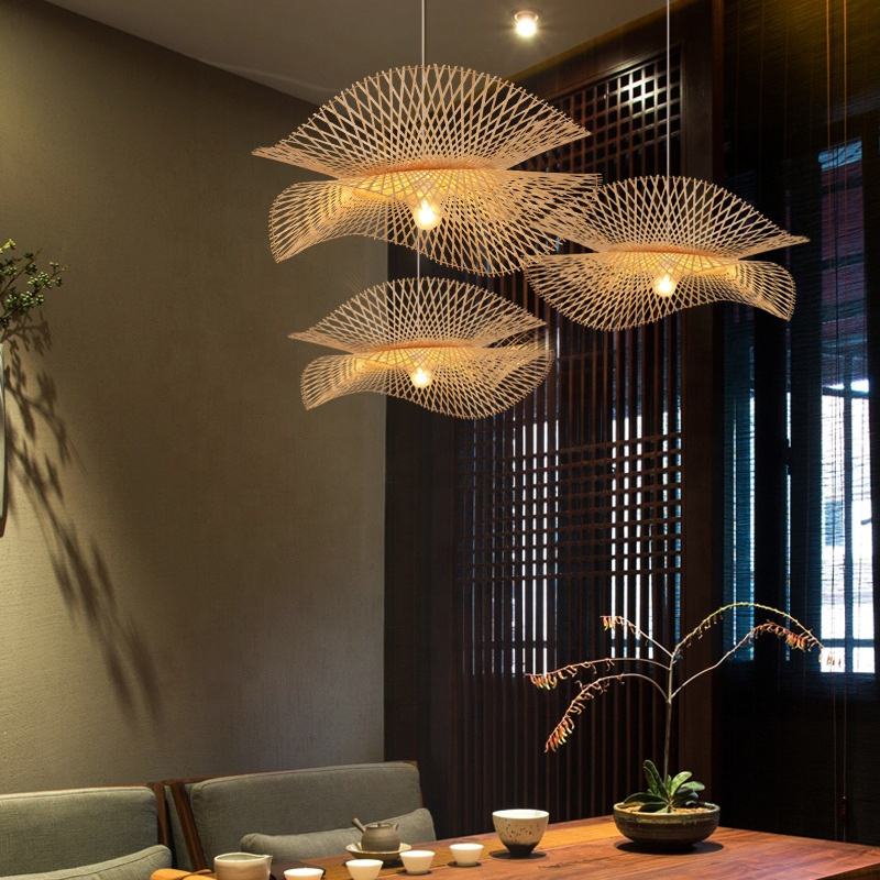 Handcrafted Natural Bamboo Lamp With Mesh Lamp Shade