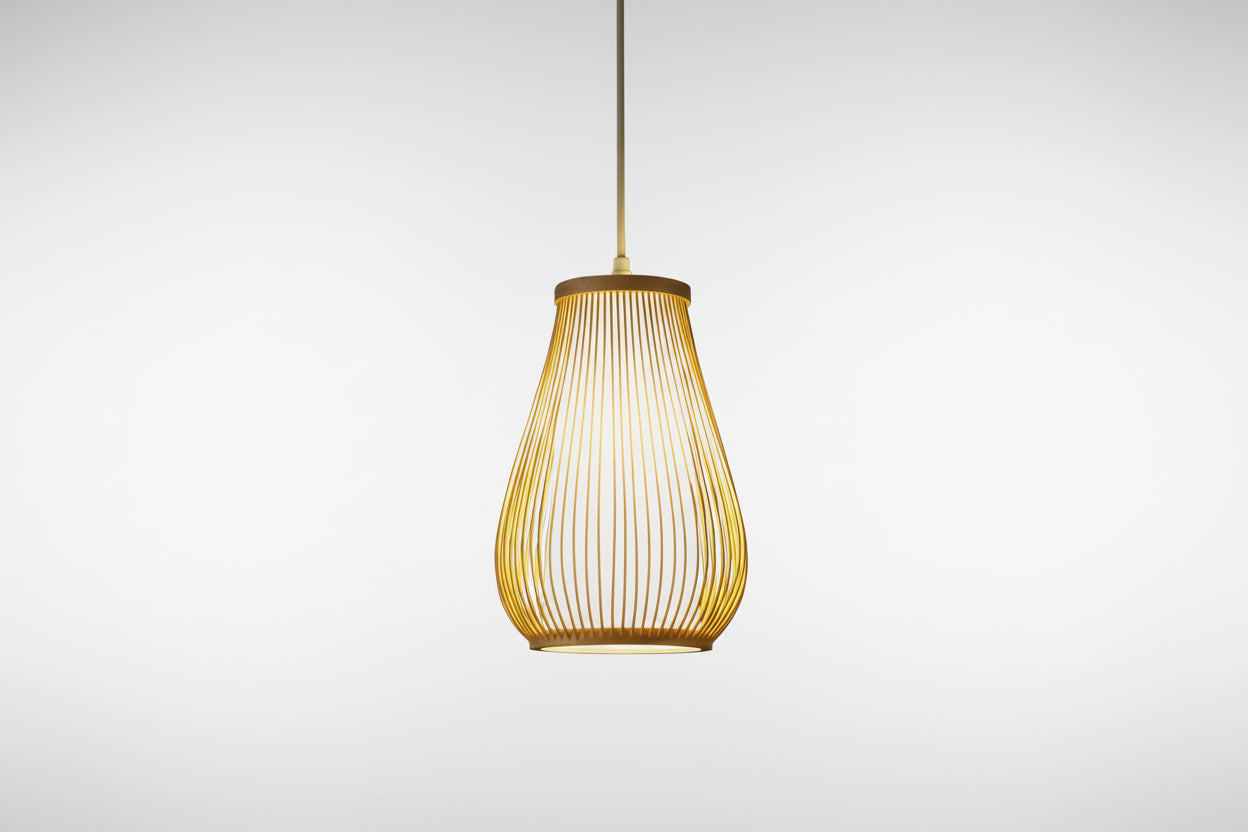 Cylinderical Handmade Bamboo Pendant Hanging Light in Beige Colour