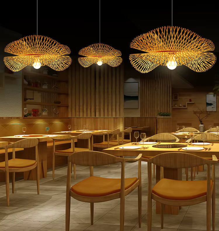 Handcrafted Natural Bamboo Lamp With Mesh Lamp Shade