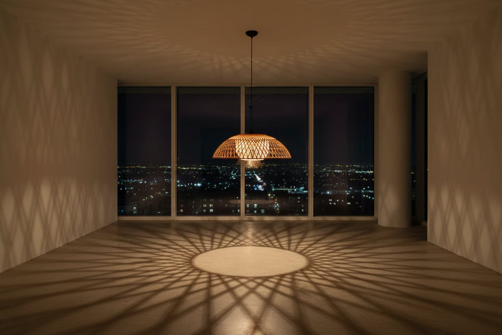 Bamboo Pendant Light: Double Round Rustic Lighting