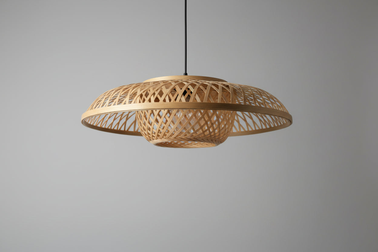 Bamboo Pendant Light: Double Round Rustic Lighting