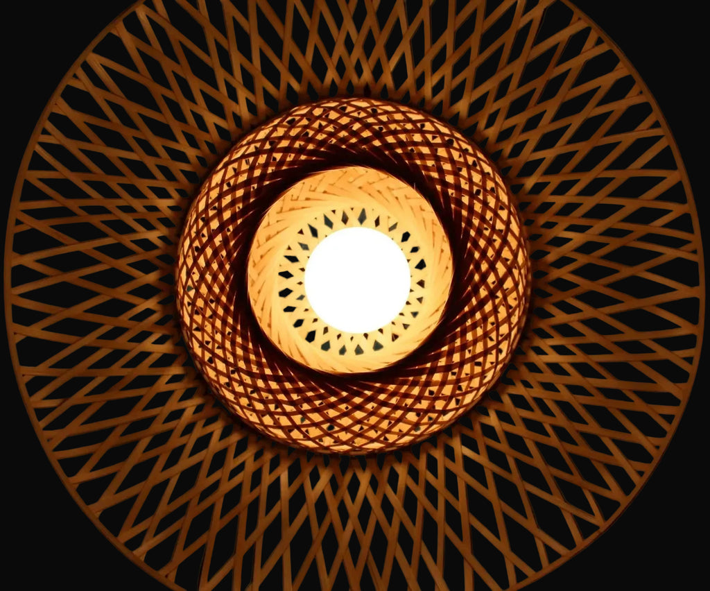Bamboo Pendant Light: Double Round Rustic Lighting
