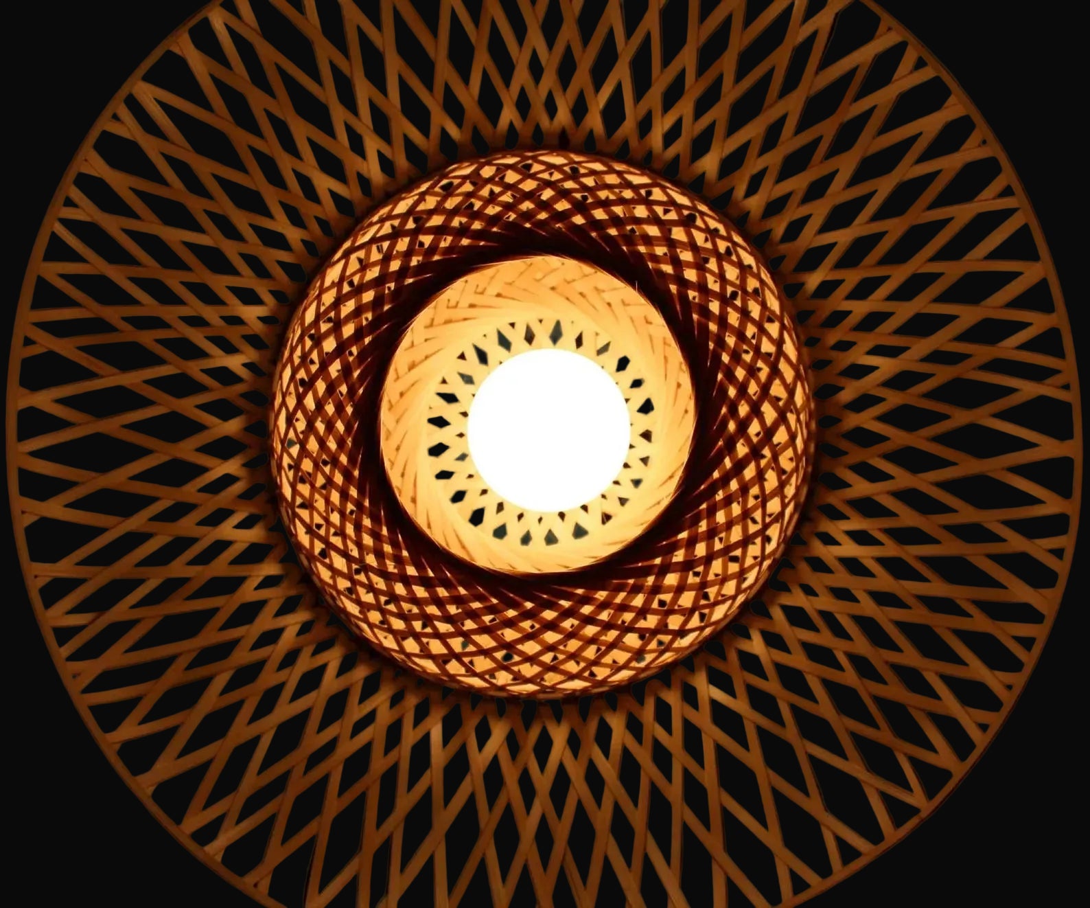 Bamboo Pendant Light: Double Round Rustic Lighting