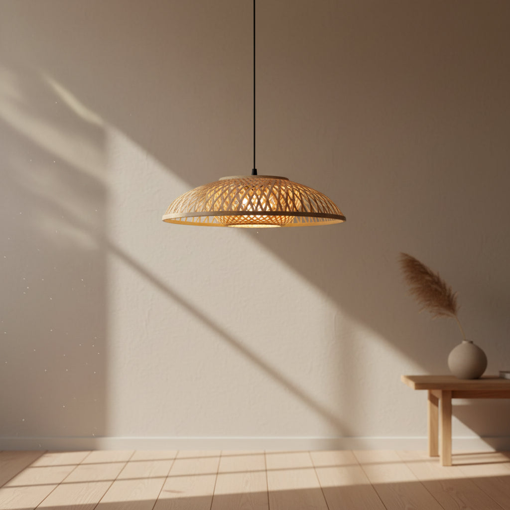 Bamboo Pendant Light: Double Round Rustic Lighting