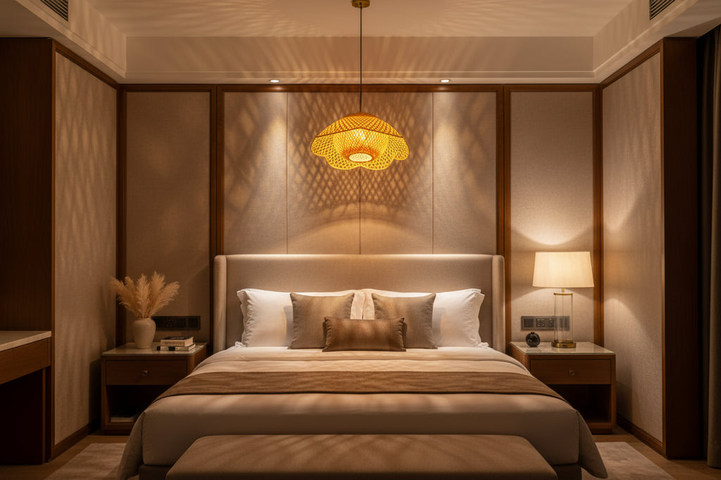 Bamboo Hanging Pendant Lamp  Floral Design