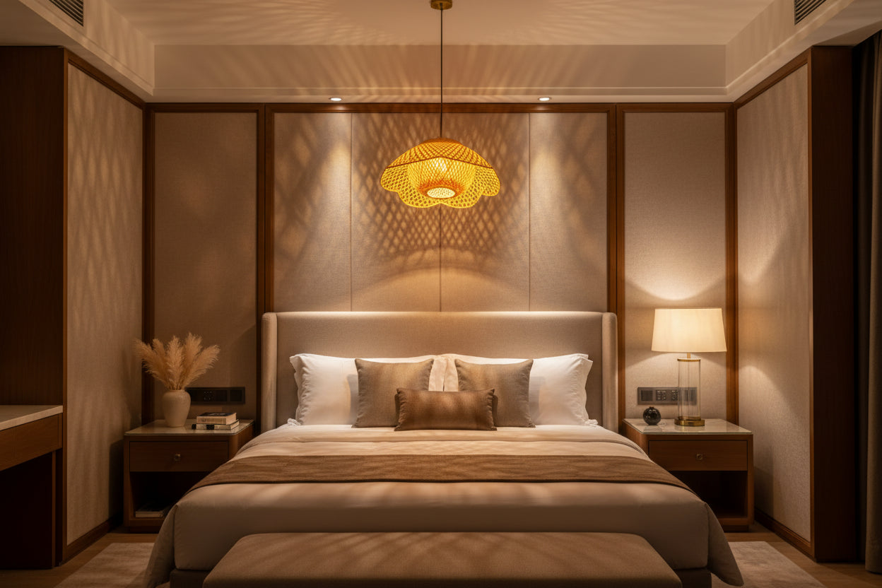 Bamboo Hanging Pendant Lamp  Floral Design